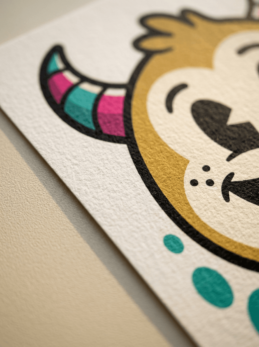 Macro detail of a poster print showing crisp ink on heavyweight matte paper