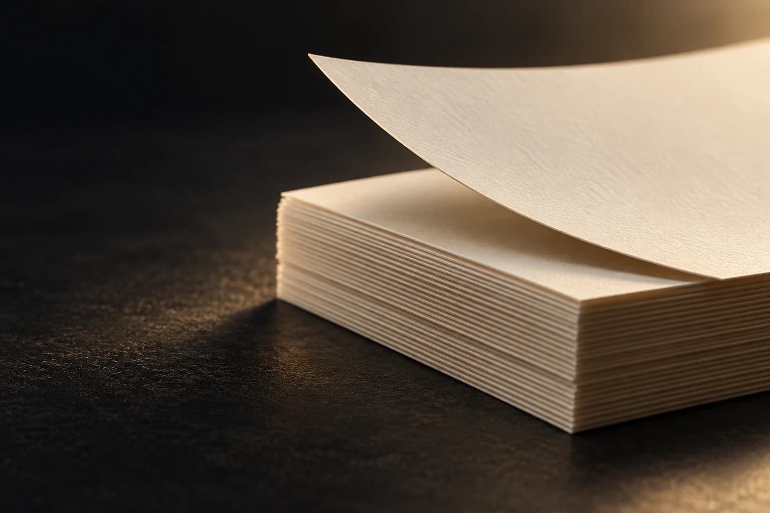 Macro illustration of finely layered premium ivory card stock