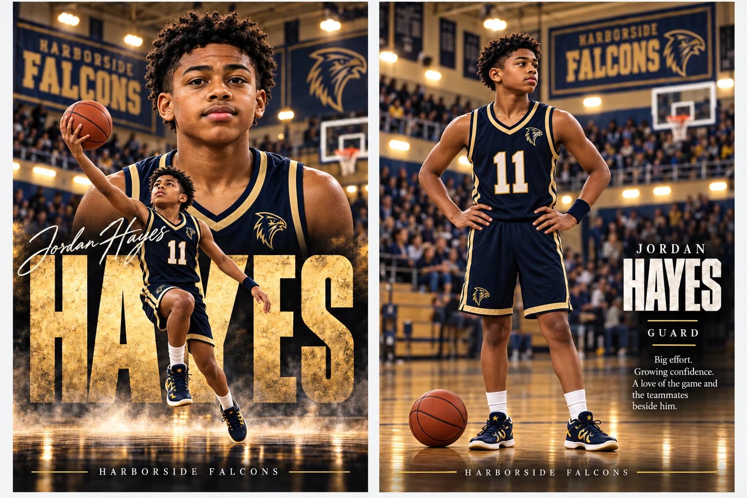 Jordan Hayes basketball card, Stadium Spotlight design, front