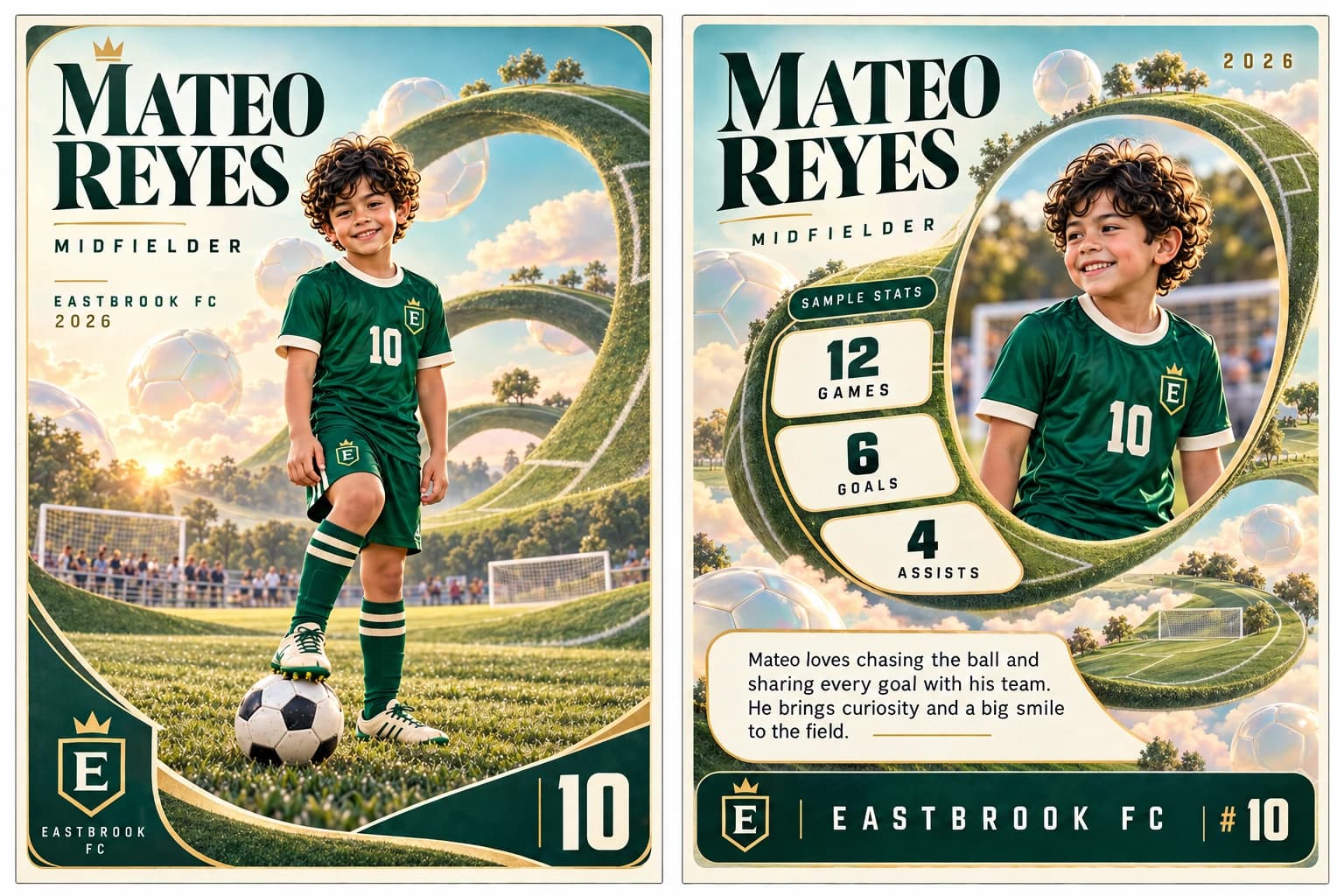Mateo Reyes soccer card, Dreamfield design, front
